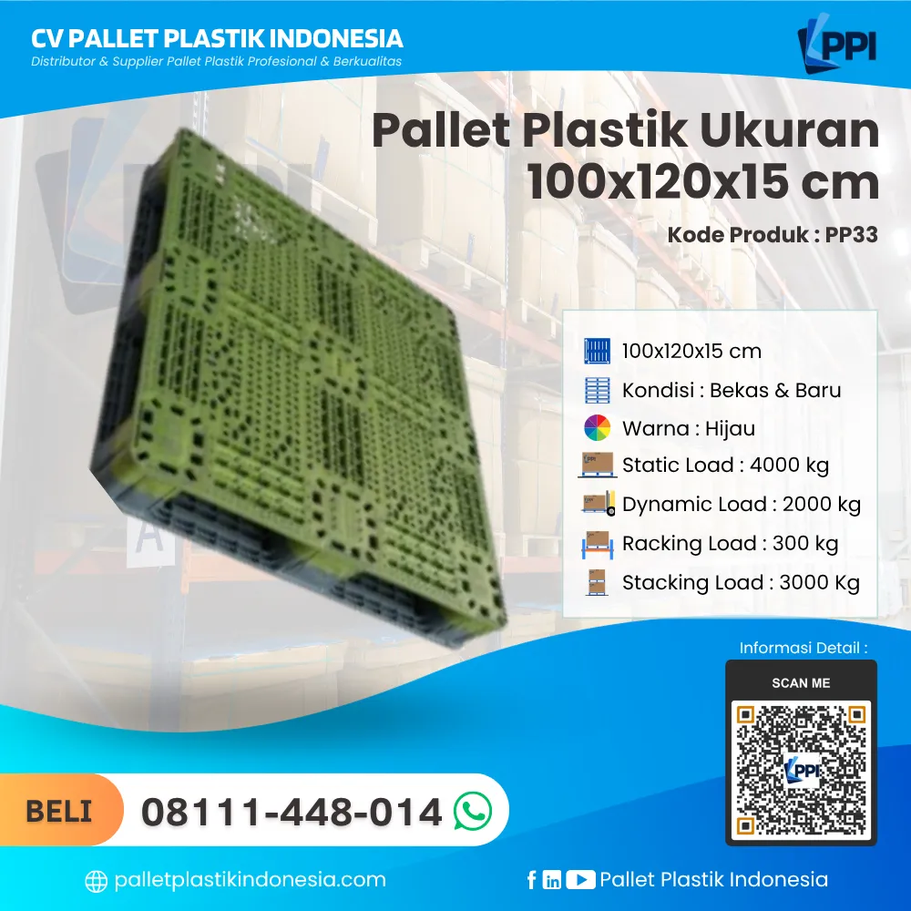 Pallet Plastik Bekas & Baru Ukuran 100x120x15 - PP33 - Gambar 2