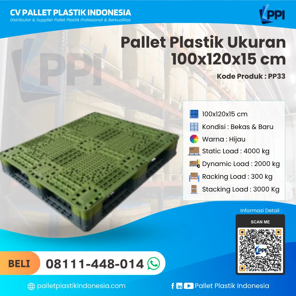 Pallet Plastik Bekas & Baru Ukuran 100x120x15 - PP33 - Gambar 3