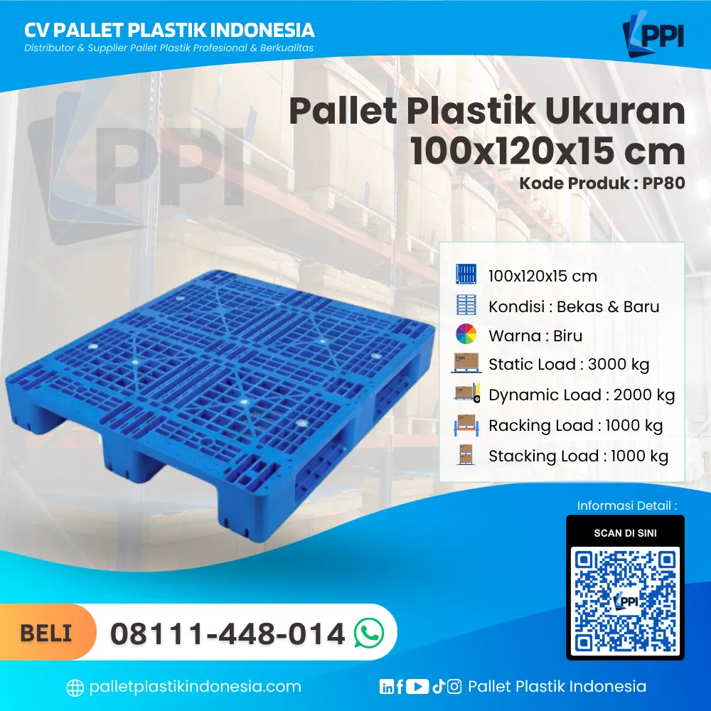 Pallet Plastik Bekas/Baru Ukuran 100x120x15 - PP80 - Gambar 2