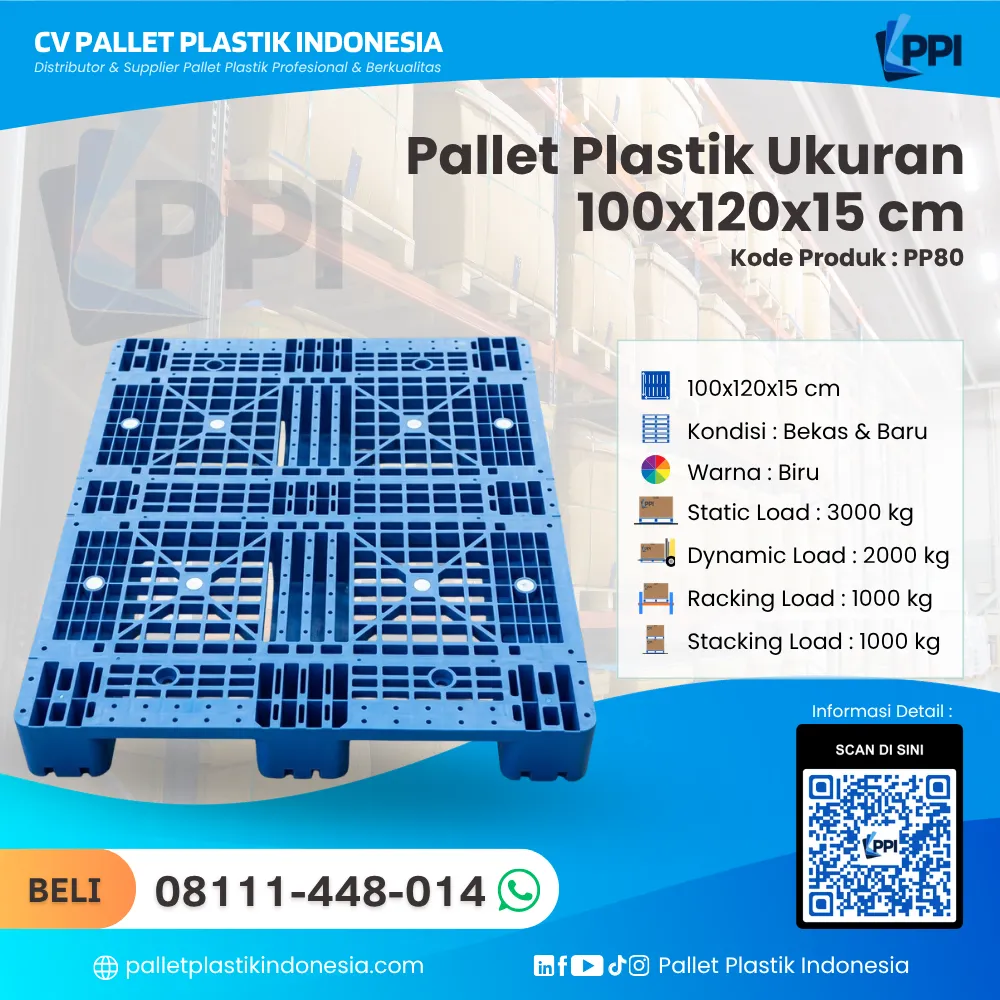 Pallet Plastik Bekas/Baru Ukuran 100x120x15 - PP80 - Gambar 3